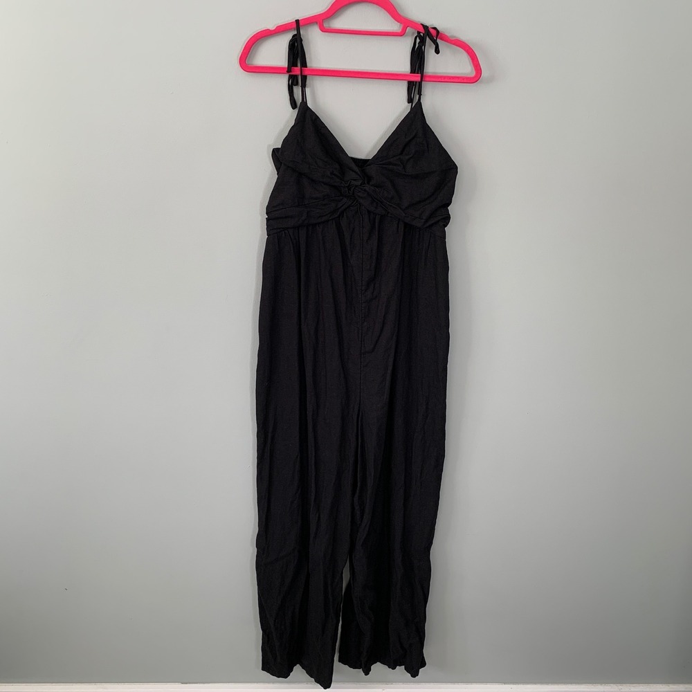 Old Navy Womens XL Black‎ Linen Blend Twist Front Tie Shoulder Wide Leg Jumpsuit